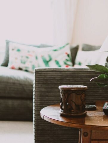 Round Brown Wooden End Table
